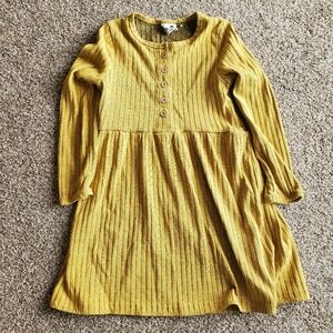 Girls' Mustard Ribbed Long-Sleeve Dress